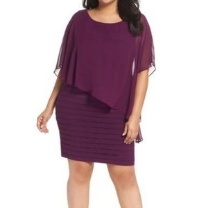 ADRIANNA PAPELL Chiffon Overlay Shutter Pleat Sheath Dress